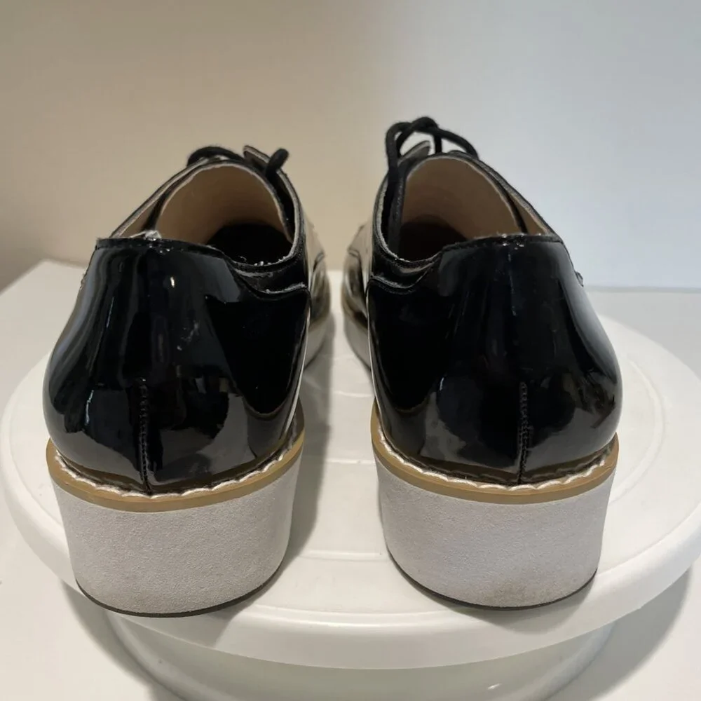 Steve Madden Patent Leather Oxford Shoes Women's 6 Black Platform Dark Academia